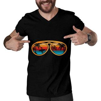 Sunset Retro Vintage Sunglasses Beach Retro Sunset Men V-Neck Tshirt - Seseable