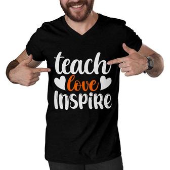 Teach Love Inspire Orange White Teacher Men V-Neck Tshirt - Seseable