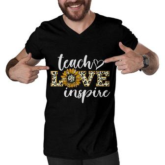 Teach Love Inspire Sunflower Teacher Yellow Men V-Neck Tshirt - Seseable