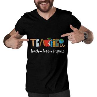 Teacher Teach Love Inspire Heart Great Graphic Men V-Neck Tshirt - Seseable