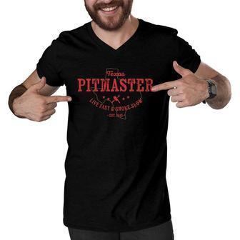 Texas Bbq Pitmaster For Meat Smoking Grilling Barbecuing Dad Men V-Neck Tshirt - Seseable