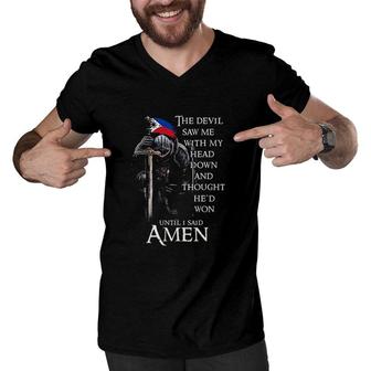 The Devil Saw Me With My Head Down And Thought He Won Design 2022 Gift Men V-Neck Tshirt - Seseable