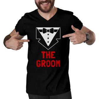 The Groom - Stag And Bachelor Party Group Tuxedo Outfit Gift Men V-Neck Tshirt - Seseable