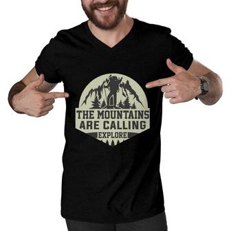 The Mountains Are Calling Explore Explore Travel Lover Yellow Men V-Neck Tshirt - Seseable