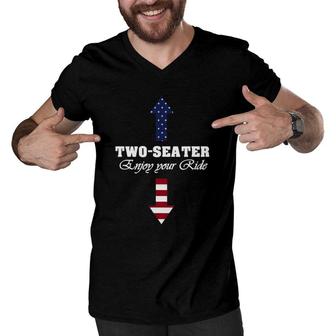 Two Seater Dad Joke American Flag 4Th Of July Motorbiking Men V-Neck Tshirt - Seseable