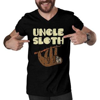 Uncle Sloth Funny Fathers Day Animal Lover Men V-Neck Tshirt | Mazezy