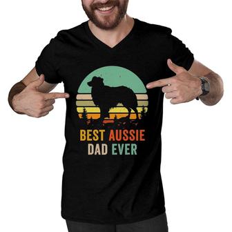 Vintage Aussie Shepherd Papa Best Dad Ever Aussie Men V-Neck Tshirt - Seseable
