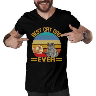 Vintage Best Cat Dad Ever British Shorthair Cats Dad Men V-Neck Tshirt - Seseable
