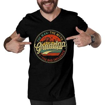 Vintage Grandpa Man Myth Bad Influence Dad Grandpa Gift Idea Men V-Neck Tshirt - Seseable