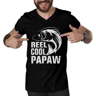 Vintage Reel Cool Papaw Fishing Fathers Day Gift Men V-Neck Tshirt - Seseable