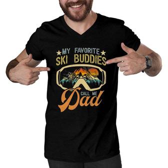 Vintage Skiing My Favorite Ski Buddies Call Me Dad Men V-Neck Tshirt - Seseable