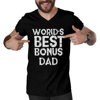 Worlds Best Bonus Dad Step Fathers Day Gift Husband Men V-Neck Tshirt - Seseable