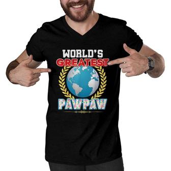 Worlds Greatest Pawpaw On Earth Proud Fathers Day Gift Dad Men V-Neck Tshirt - Seseable