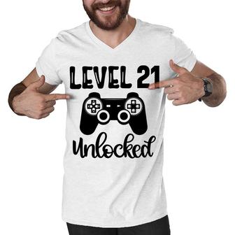 21St Birthday Black Gamer Unlocked Level Men V-Neck Tshirt - Seseable