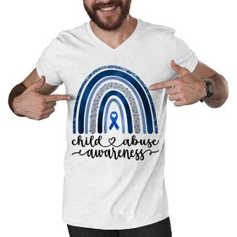 Child Abuse Awareness Boho Blue Rainbow Men V-Neck Tshirt - Seseable