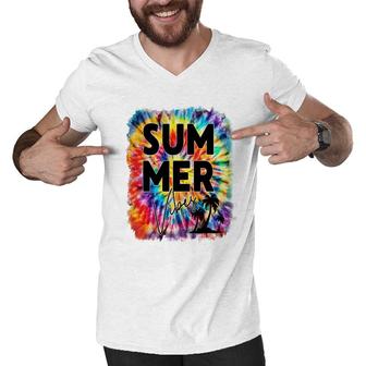 Colorful Summer Vibe For Everybody Retro Summer Beach Men V-Neck Tshirt - Seseable