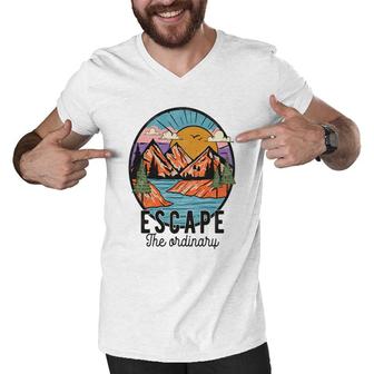 Escape The Ordinary From Busy Life To Relax Vintage Mountain Adventure Men V-Neck Tshirt - Seseable
