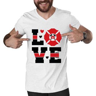 Firefighter Love Red Decor Black Graphic Meaningful Men V-Neck Tshirt - Seseable