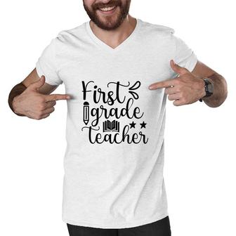 First Grade Teacher Back To School Black Graphic Men V-Neck Tshirt - Seseable