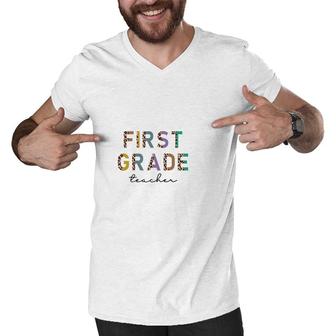 First Grade Teacher Back To School Design Men V-Neck Tshirt - Seseable