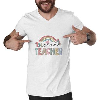 First Grade Teacher Back To School Rainbow Cute Men V-Neck Tshirt - Seseable