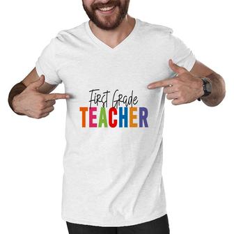 First Grade Teacher Colorful Great Gift Special Men V-Neck Tshirt - Seseable