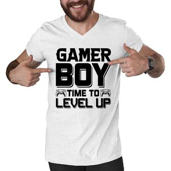 Gamer Boy Time To Level Up Black Design Birthday Boy Matching Video Gamer Men V-Neck Tshirt - Seseable