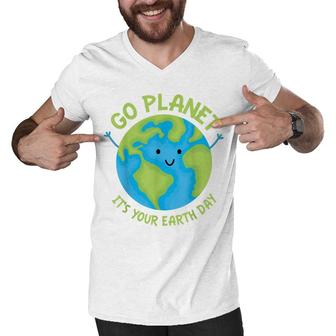 Go Planet Its Your Birthday Kawaii Cute Earth Day Boys Girls Men V-Neck Tshirt - Seseable
