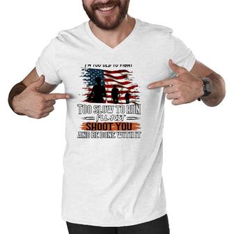Grumpy Old Man Us Flag Troops Silhouette Veterans Day Grandpa Gift Men V-Neck Tshirt - Seseable