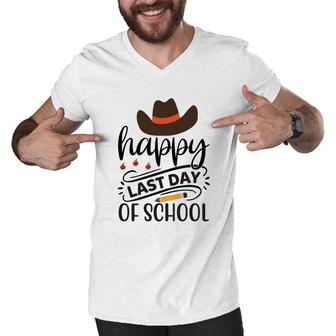 Happy Last Day Of School With Black Cowboy Hat Men V-Neck Tshirt - Seseable