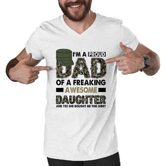 I Am A Proud Dad Of A Freaking Awesome Daughter And Yes She Bought Me This Hero Dad Men V-Neck Tshirt - Seseable
