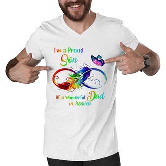 Im A Proud Son Of A Wonderful Dad In Heaven 95 Fathers Day Men V-Neck Tshirt - Seseable