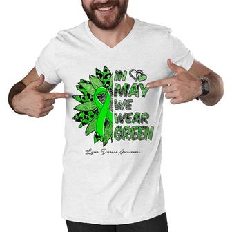 Leopard Daisy In May We Wear Green Lyme Disease Awareness Men V-Neck Tshirt - Seseable