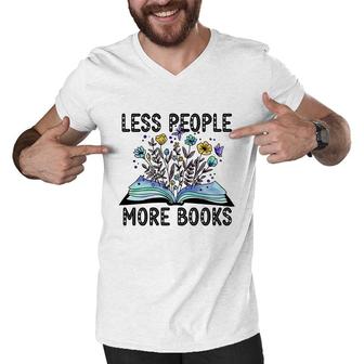 Less People More Books Teacher Black Graphic Men V-Neck Tshirt - Seseable