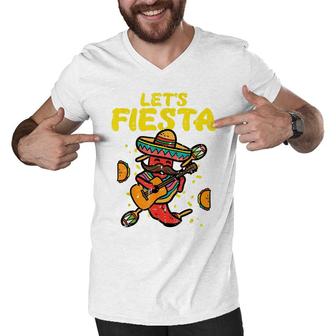 Lets Fiesta Jalapeno Funny Cinco De Mayo Mexican Party Men V-Neck Tshirt - Seseable