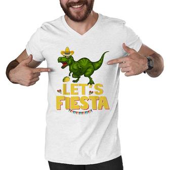 Lets Fiesta Sombrero Dinosaur Lover Funny Cinco De Mayo Men V-Neck Tshirt - Seseable