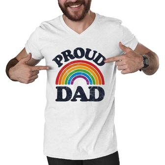 Lgbtq Proud Dad Gay Pride Lgbt Ally Rainbow Fathers Day Men V-Neck Tshirt - Seseable