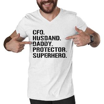 Mens Fathers Day Gift Cfo Husband Daddy Protector Superhero Men V-Neck Tshirt - Seseable