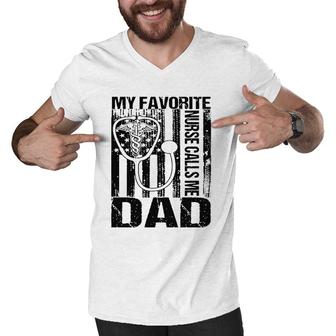 Mens My Favorite Nurse Calls Me Dad Papa Daddy Cool Fathers Day Men V-Neck Tshirt - Seseable