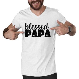 Mens Papa Grandpa Proud New Dad Blessed Papa Fathers Day Men V-Neck Tshirt - Seseable