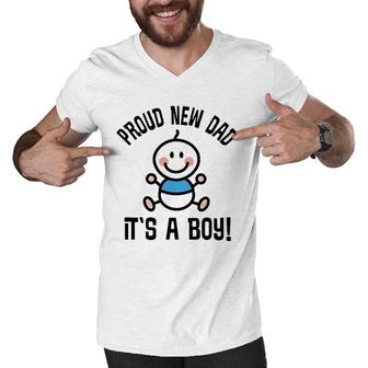Mens Proud New Dad Its A Boy Fathers Day Gift Men V-Neck Tshirt - Seseable