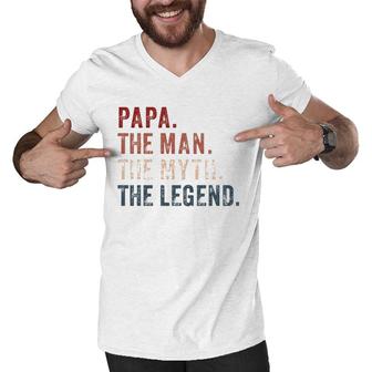 Papa Man Myth Legend For Mens & Dad Funny Father Gift Men V-Neck Tshirt - Seseable