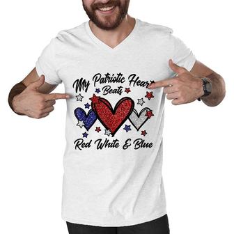 Patriotic 4Th Of July Hearts For Women Red White And Blue Men V-Neck Tshirt - Seseable