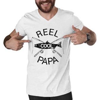 Reel Cool Papa Funny Fathers Day Gift Fishing Grandpa Dad Men V-Neck Tshirt - Seseable