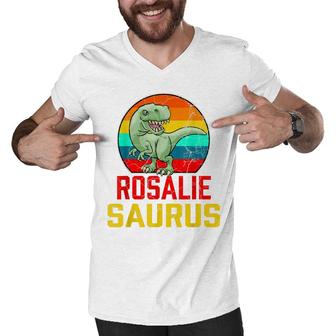 Rosalie Saurus Family Reunion Last Name Team Funny Custom Men V-Neck Tshirt - Seseable