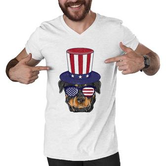 Rottweiler Patriotic Dog Mom & Dad S 4Th Of July Usa Men V-Neck Tshirt - Seseable