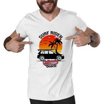 Surf Rider California Beach Retro Sunset Men V-Neck Tshirt - Seseable