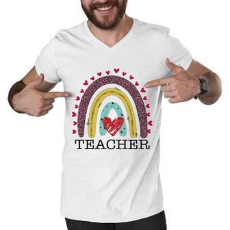 Teacher Black Graphic Heart Rainbow Cute Men V-Neck Tshirt - Seseable