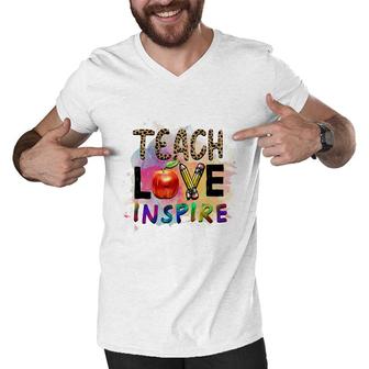 Teacher Leopard Teach Love Apple Great Men V-Neck Tshirt - Seseable