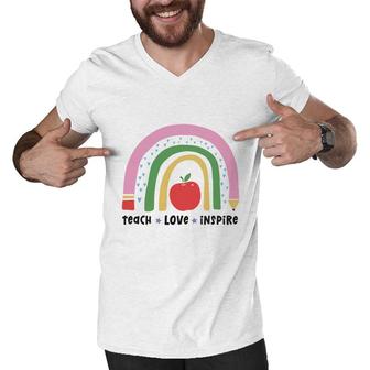Teacher Rainbow Teach Love Inspire Apple Men V-Neck Tshirt - Seseable